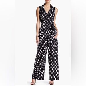Nina Leonard Black and White Polka Dot Jumpsuit